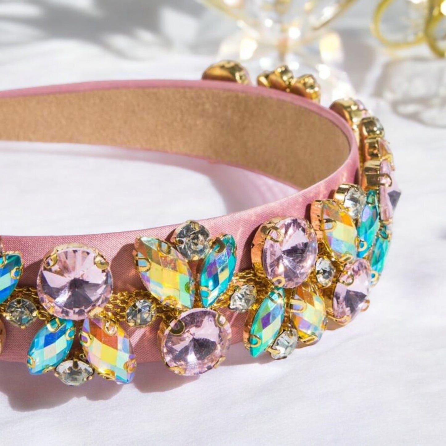 Vintage Bejeweled Headband in Pink