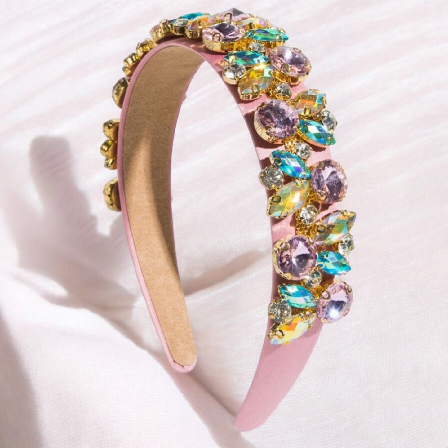 Vintage Bejeweled Headband in Pink