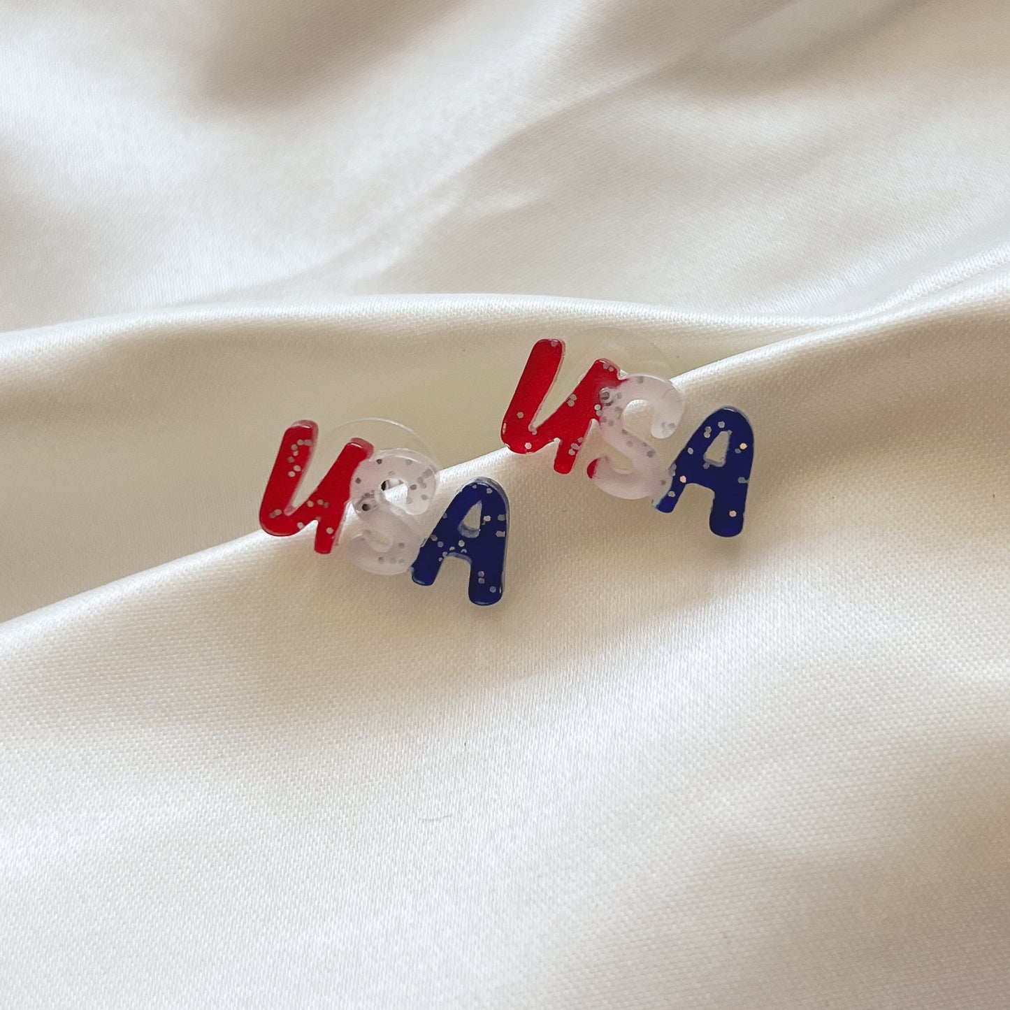 Patriotic "USA" Resin Stud Earrings