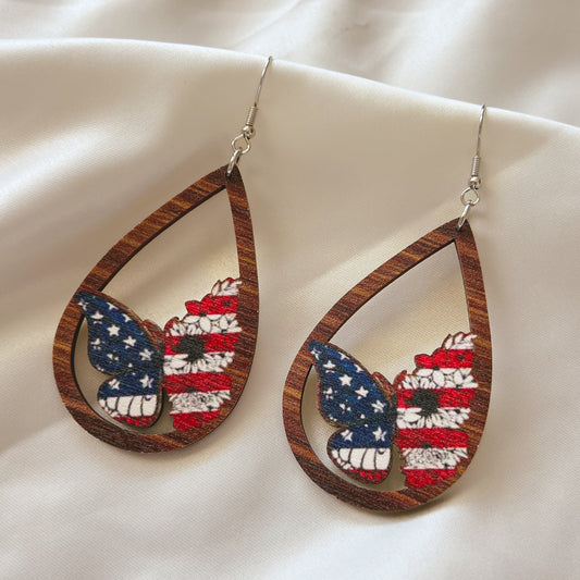 American Flag Teardrop Shape Earrings