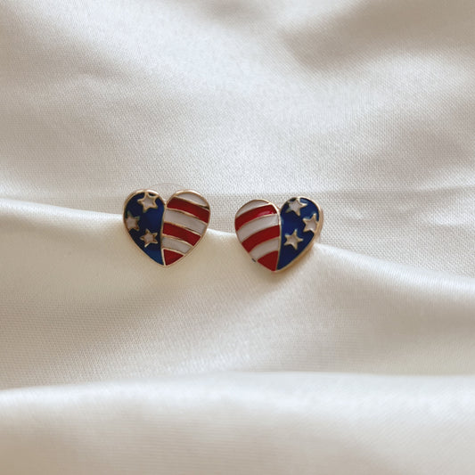 American Flag Heart Shape Stud Earrings