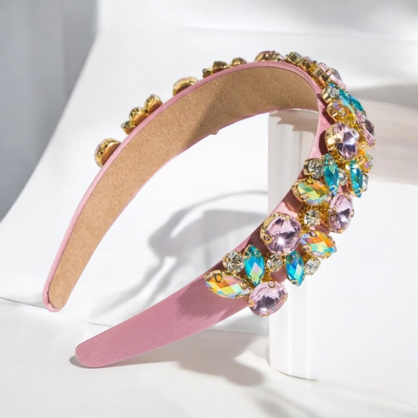 Vintage Bejeweled Headband in Pink