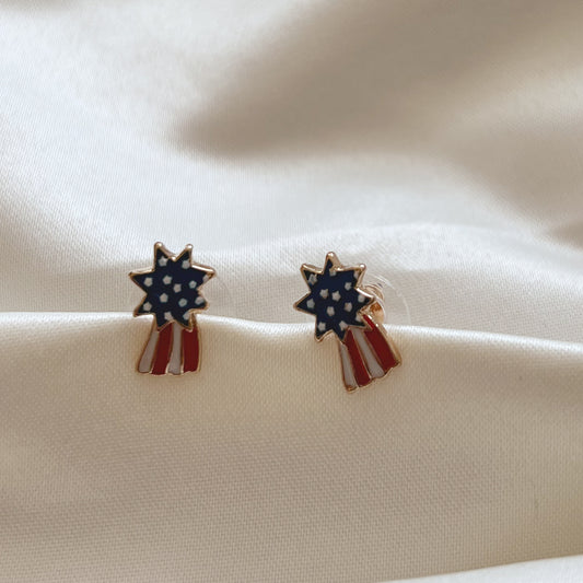 American Flag Star Shape Stud Earrings