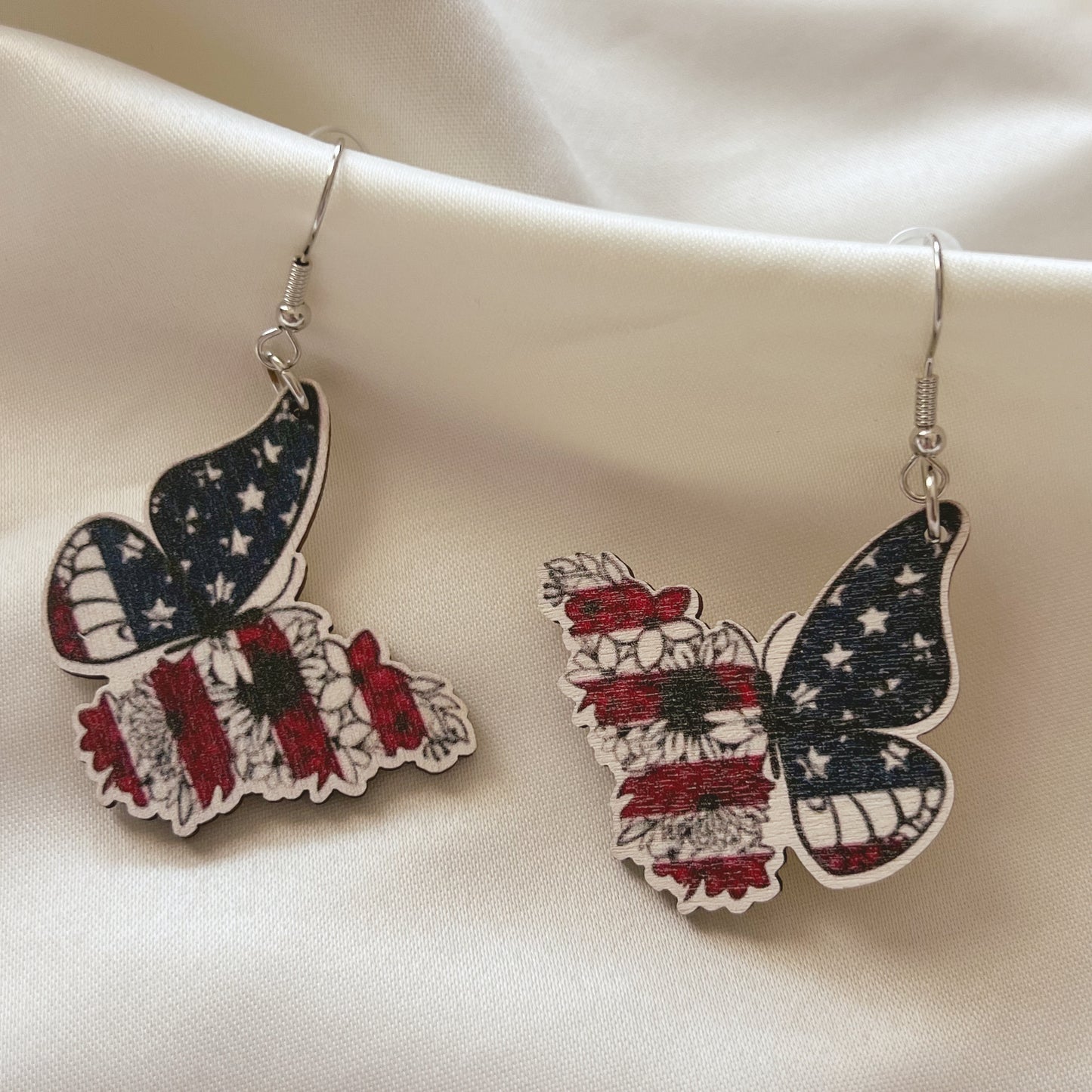 American Flag Butterfly Shape Earrings