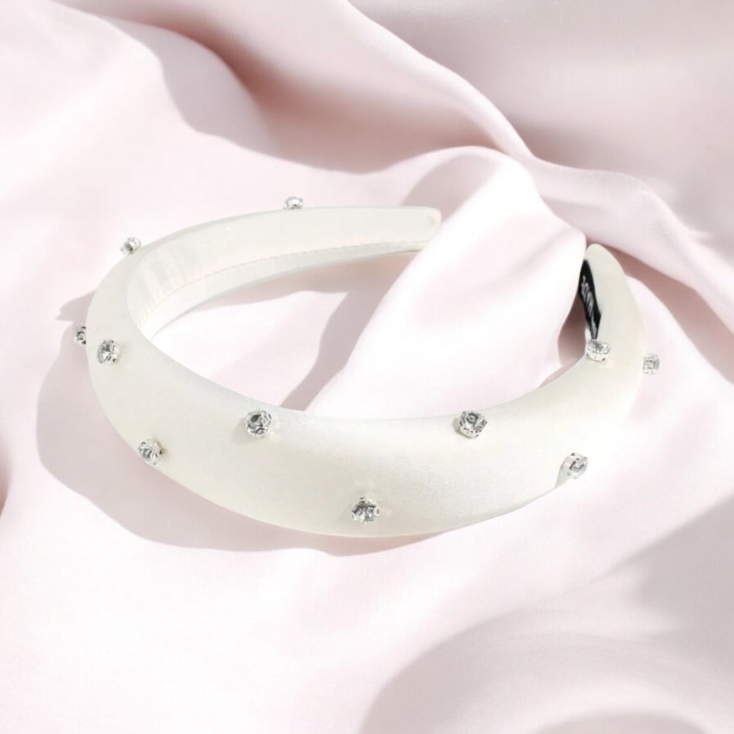 Satin with Rhinestones White Headband