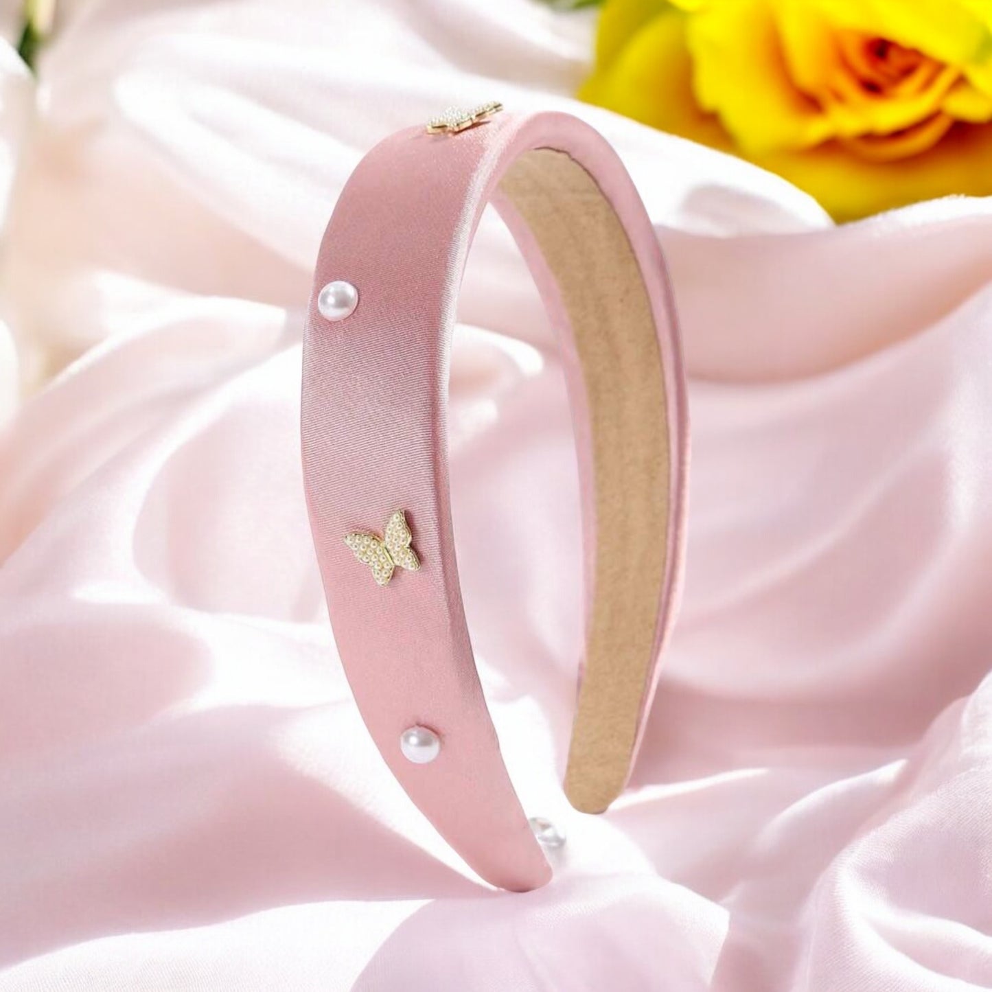 Pearl & Butterfly Design Pink Headband