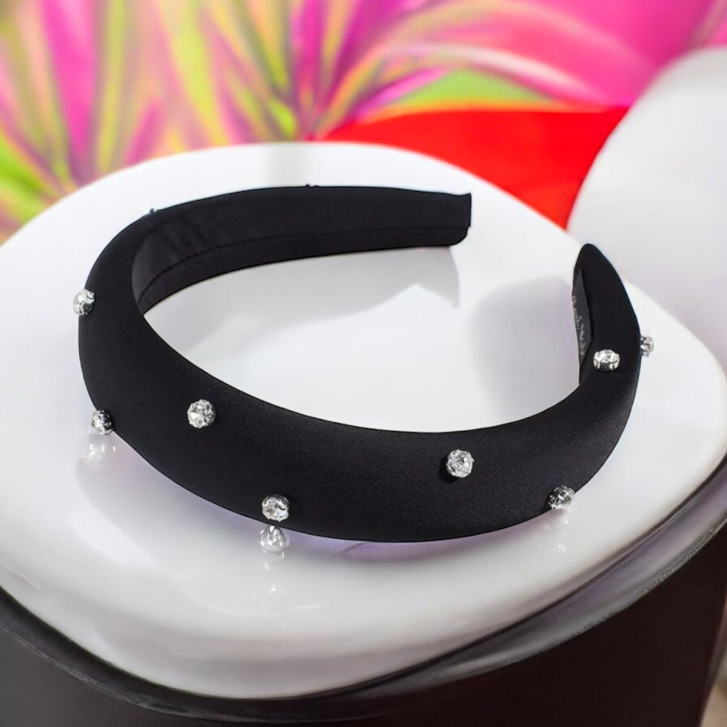 Satin with Rhinestones Black Headband