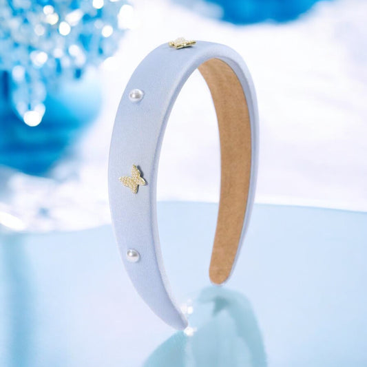 Pearl & Butterfly Design Light Blue Headband