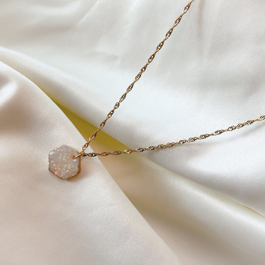 Lucinda Hexagon Opal Pendant Necklace