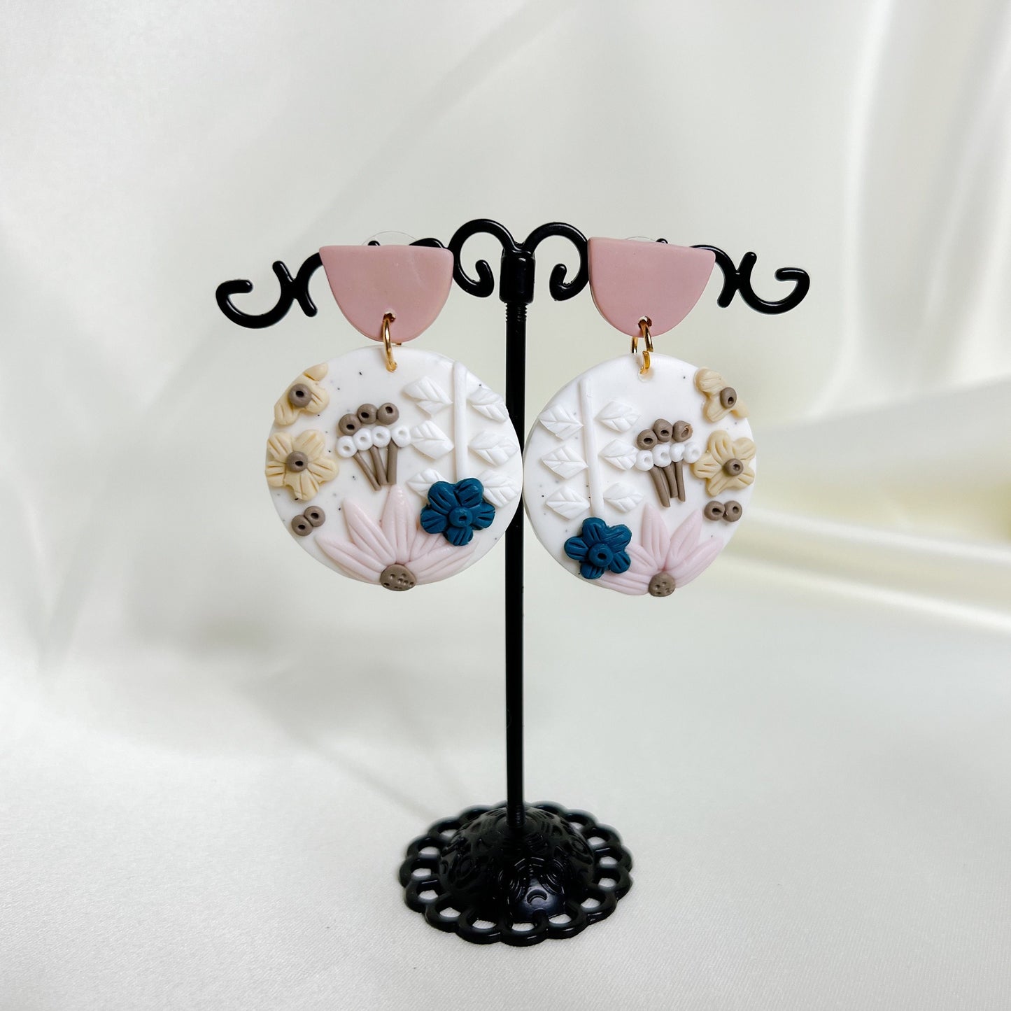 Ashlyn Flower Detail Clay Drop Earrings